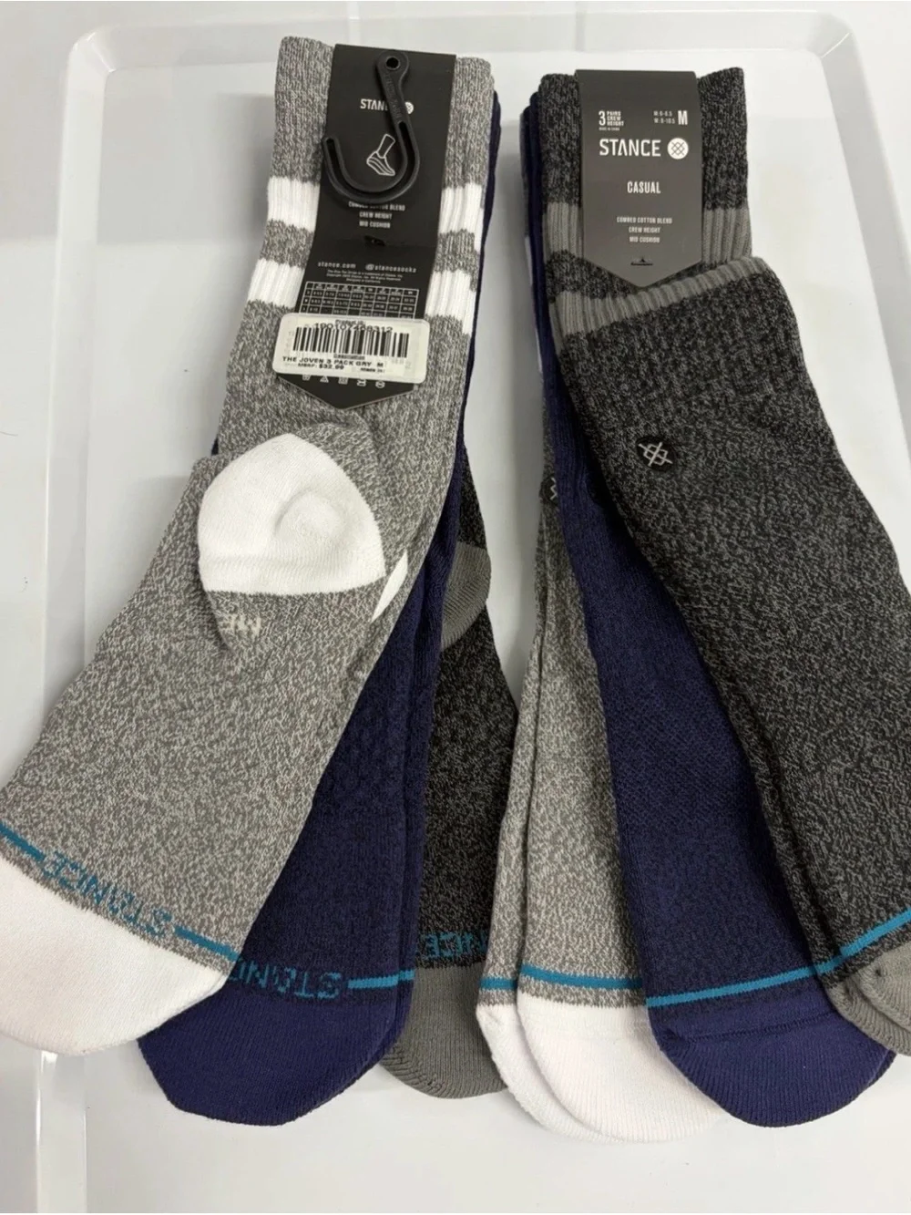 NWT Stance Men’s Casual Crew Socks - Gray, Navy & White (3-Pack)